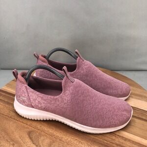 Skechers Ultra Flex Pink Slip On Walking Shoes Womens Size 9.5 Knit Lightweight
